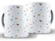 Caneca Aviões Divertida Porcelana Xícara 325ml + Caixa Presente