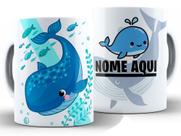 Caneca Baleia Divertida Porcelana Xícara 325ml + Caixa Presente