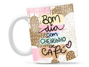Caneca Bom Dia Com Café Divertida Porcelana Xícara 325ml + Caixa Presente