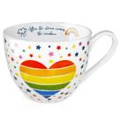 Caneca Bone China MFoffice Rainbow Heart de 590 ml para presente