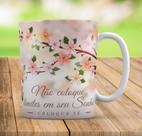 Caneca Branca Personalizado Porcelana Japão Floral Sakura