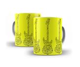 Caneca Branca Porcelana Decorada Guitarra Cor Sólida 325ml + Caixinha