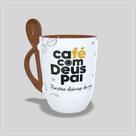 Caneca Café com Deus Pai com Colher Interior e Alça Colorida