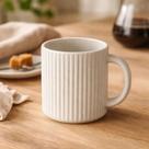 Caneca Cerâmica 330ml Canelada Fosca Café Chá Minimalista - Cores: Branco, Cinza ou Preto