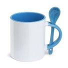 Caneca Cerâmica C Alça e Colher Azul Claro 325ml
