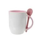 Caneca Cerâmica C Alça e Colher Cônica Rosa 325ml