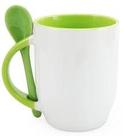 Caneca Cerâmica C Alça e Colher Cônica Verde Claro 325ml