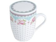 Caneca Chá e Café com Tampa e Filtro Porcelana - Branca e Rosa 310ml Lyor Super White Amélia