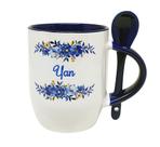 Caneca Colher Floral Azul Presente Amigo, Filho, Marido, Avô
