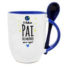 Caneca com Colher Azul Personalizada Dia dos Pais o Melhor Pai do Mundo Mora Aqui