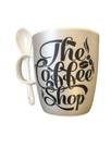 Caneca com Colher Cerâmica Coffee Cinza Claro 240ml