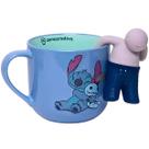 Caneca com Infusor Stitch 350 ml Azul Chá Café Boneco Silicone
