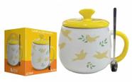 Caneca com Tampa Cerâmica Colher de Metal Fofa 450 ml Allmix Cor:Passáros Caneca com Tampa Cerâmica Colher de Metal Fofa 450 ml Allmix Cor:Passáros