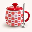 Caneca com tampa ceramica colher de metal love 420 ml
