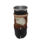 caneca copo pé de bezerro encapada canecao com alça em couro 100ml alumínio para agua refrigerante