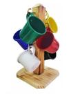 Caneca de Alumínio Para Café Suporte de Madeira 100ml 6 Unds