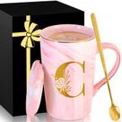 Caneca de café cerâmica MNZZ Pink Marble com tampa e colher
