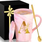 Caneca de café de cerâmica MNZZ Pink Marble Custom Letter Lid