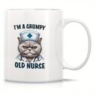 Caneca de café Funny Ceramic 'I'm a Grumpy Old Nurse' com gato 350ml Caneca de café Funny Ceramic 'I'm a Grumpy Old Nurse' com gato 350ml