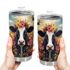 Caneca de café Tumbler Oasisdream 600 ml de aço inoxidável com estampa de vaca