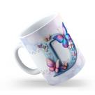 Caneca de Cerâmica 325ml Personalizada Com Seu Nome Alfabeto Butterfly Borboletas