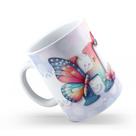 Caneca de Cerâmica 325ml Personalizada Com Seu Nome Alfabeto Butterfly Borboletas