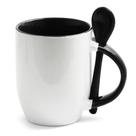 Caneca de Cerâmica Branca com Alça, Interior e Colher