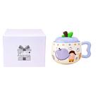 Caneca de Cerâmica c/ Tampa Maçã Rosa Lilás Laranja Verde 300ml Café da Manhã Chá Bebidas Quentes Mesa Posta Presente Fruta Decorativa Fofa -
