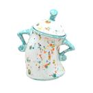 Caneca de cerâmica de arte abstrata 350 ml com tampa e design pintado à mão