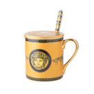 Caneca de cerâmica de luxo inspirada em Versace 350 ml com tampa e colher