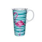 Caneca de cerâmica Flamingo 350 ml com tampa com listras azul-petróleo