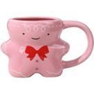 Caneca de cerâmica Pink Gingerbread Man 350ml Holiday Cup com laço