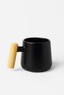 Caneca de Cerâmica Preto c/ Alça Bambu 300ml - Mai Home