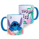 Caneca de cerâmica stitch com frase branca na caixa 350ml para café chá leite presente