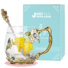 Caneca de chá de vidro Wisolt artesanal floral com conjunto de colher Caneca de chá de vidro Wisolt artesanal floral com conjunto de colher