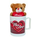 Caneca de plástico 400ml com ursinho de poliester ventosa chaveiro