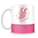 Caneca de Porcelana Base Glitter Rosa com Estampa do Signo Capricórnio - 325ml