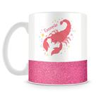 Caneca de Porcelana Base Glitter Rosa com Estampa do Signo Escorpião - 325ml