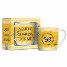 Caneca de porcelana com frase motivacional de fé amarela na caixa para presente decorada xícara para café chá leite