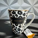 Caneca de porcelana decorada com estampa zebra ou onça 270ml preta e branca para chá café leite grande xícara oncinha -