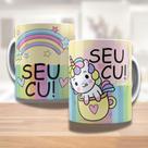 Caneca de Porcelana Decorada Unicórnio Indecente 325ml Colorida