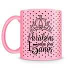Caneca de Porcelana Glitter Rosa para 15 Anos Debutante - Presente Especial