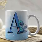 Caneca de Porcelana Personalizada Stitch Letras A-Z 325ml Azul