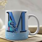 Caneca de Porcelana Personalizada Stitch Letras A-Z 325ml Azul