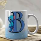 Caneca de Porcelana Personalizada Stitch Letras A-Z 325ml Azul