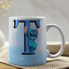 Caneca de Porcelana Personalizada Stitch Letras A-Z 325ml Azul