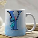 Caneca de Porcelana Personalizada Stitch Letras A-Z 325ml Azul