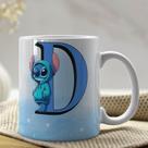 Caneca de Porcelana Personalizada Stitch Letras A-Z 325ml Azul