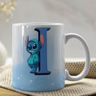 Caneca de Porcelana Personalizada Stitch Letras A-Z 325ml Azul