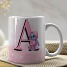 Caneca de Porcelana Personalizada Stitch Letras A-Z 325ml Rosa